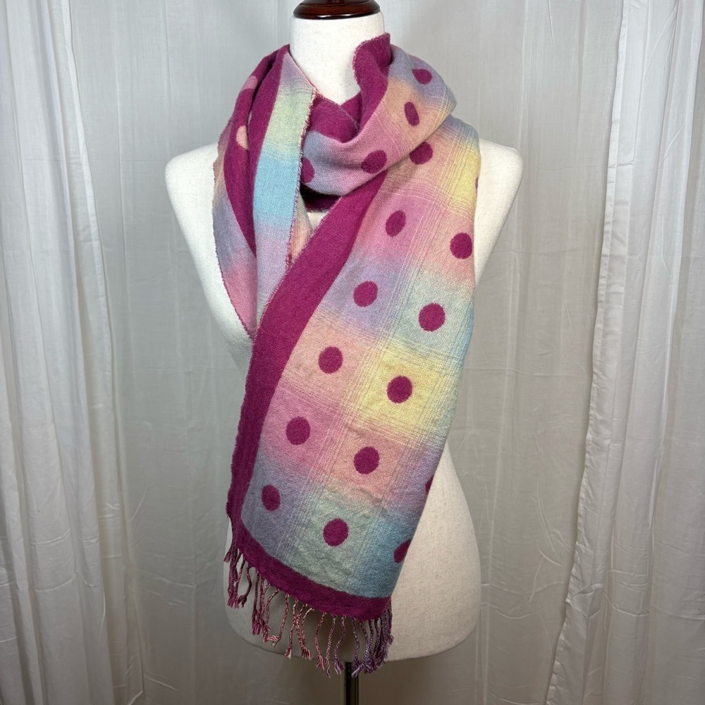 Glen Prince 100% Extra Fine Merino Wool Polka Dots 
Reversible‎ Pink Yellow Blue